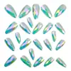Rombos Multifacéticos Estéreo 3D Fantasma Metal Galvanizado Brillante Manicura Moda Europea y Americana Cabeza Redonda Almendra Azul y Verde Uñas Postizas