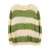 Suéter de punto retro a rayas con cuello redondo para mujer, nuevo de otoño, talla grande mm, top tipo blusa holgada rasgada 120074