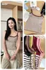 669 # Camisola Modeladora com Costas Abertas e Bojos, Camada Base Listrada Versátil, Tubo Slim Fit Estilo Coreano Pura Sedução para Mulheres