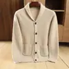 Otoño e Invierno Nuevo Punto de Lana para Hombre Moda Lujo Ligero Cuello Fruta Verde Holgado Casual Engrosado Chaqueta Cardigan Suéter