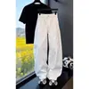 Marca de Moda de Rua Jeans Branco Lavado de Peso Pesado com Pernas Largas para Homens, Calças de Comprimento no Tornozelo de Nicho, Novo Estilo Preguiçoso Tendência, Design Simples