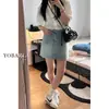 Falda Corta de Mezclilla Azul de Cintura Alta para Mujer Verano Nuevo Talla Grande mm Gordo Cubriendo Vientre y Look Adelgazante Figura Pera Falda Línea A