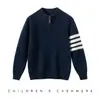 Suéter de cachemira con media cremallera para adolescentes y niños, jersey clásico de cuatro rayas para niños y niñas, camiseta básica versátil
