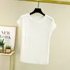 Nueva camiseta de verano para mujer, de modal, cuello redondo, manga corta, fina, holgada, adelgazante, top versátil, camiseta básica de color liso