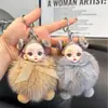 Boneca em Forma de Bola Chaveiro de Carro com Pelo de Raposa Real Pingente Acessório para Mochila de Estudante Chaveiro de Pelúcia