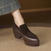 Zapatos de Mujer de Cuero Genuino con Plataforma y Tacón Grueso Estilo Europeo y Americano Modelo Nuevo Primavera 2026 para Mujeres Petites Mocasines de Tacón Ultraligero