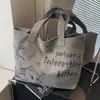 Bolsa Tote de Gran Capacidad Estilo Japonés y Coreano, Bolsa Casual de Lona Lavable, Bolso de Mano Color Caqui para Viajes Diarios
