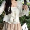Cárdigan Exterior con Volantes Ropa de Protección Solar para Mujer Ropa Exterior de Verano Nueva Dulce y Picante con Tirantes Blusa Chal Top