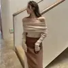 Top de Malha Sexy de Um Ombro Estilo Hong Kong Estilo Preguiçoso Off-Shoulder Slim-Fit Manga Longa para Mulheres