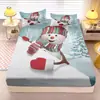 Temu Série de Natal 1 Conjunto de Lençol com Elástico Impressão Digital Escovada Colcha Abrangente Capa de Cama Conjunto de Três Peças Pode Ser Conectado ao Jit