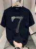 Camiseta Masculina Tendência de Luxo Manga Curta Verão 2025 Novo Estilo Ins Solta Fina Gola Redonda Algodão Puro Top Fresco Tee