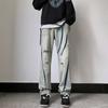 Ins Jeans Rotos con Parches Estilo Hong Kong para Hombre Verano Tendencia Marca Distintivo Casual Hip-Hop Versátil Guapos Pantalones de Pierna Ancha