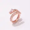 [01] moda de comercio exterior joyería de cobre chapado en oro exquisita brillante sección de serpiente de diamante anillo de apertura de diamantes completos tres colores