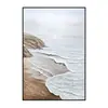 Pintura al óleo hecha a mano con textura gruesa tridimensional de amanecer en la costa en tonos marrón y blanco, versión vertical para recibidor, arte de pared decorativo de paisaje de pie