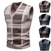 Chaleco de Punto para Hombre Otoño e Invierno Nuevo Chaleco Suéter Transfronterizo Amazon Juvenil Simple Casual Rayado Jacquard Suéter