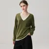 26 Otoño Invierno Nuevo Bloque de Color Doble Capa Cuello en V Falso Dos Piezas Suéter de Cachemir Ropa de Punto para Mujer Holgado Versátil Capa Base