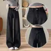 Jeans Anchos Negros y Grises para Mujer, Tendencia Otoño e Invierno 2025 Versátiles Nuevo Estilo Pantalones Guadaña de Largo Completo