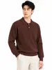 Camisa Polo de Punto Estilo Old Money para Hombre Suéter de Cuello Alto para Hombre Otoño Invierno Casual Rayado de Manga Larga Top para Hombre