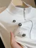 Camiseta de Manga Larga con Cuello Alto Cruzado Estilo Napoleón para Mujer, Nueva Llegada de Otoño, Cremallera, Ajustada, Favorecedora, Top de Temperamento