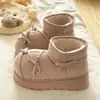 Botas de Nieve para Mujer con Lazo Rojo de Diseño Único, Estilo Coreano Versátil, Cálidas con Forro de Terciopelo, Zapatos de Algodón para Otoño e Invierno