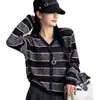 Cardigan de Tricô Listrado Color Block Elegante com Decote V para Mulheres, Estilo Coreano, Caimento Solto, Versátil, Casaco Suéter de Outono, Top Leve