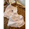 Pijama con Almohadillas en el Pecho para Mujer, Conjunto de Verano de Tirantes a Cuadros de Dibujos Animados, Ropa de Casa Estilo Dulce Japonés, Estilo Celebridad de Internet, Venta al por Mayor Transfronteriza