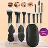 Kit de Pincéis de Maquiagem Mini com 10 Peças, Cabos de Cristal, Estilo Portátil para Viagem, Pincel para Pó, Pincel para Contorno, Pincel para Blush