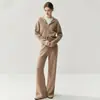 Traje de cachemira de punto gofre estilo old money para mujer, cárdigan holgado con capucha, pantalones de pierna ancha, abrigo grueso de punto para otoño e invierno, estilo casual