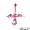 Piercings de umbigo europeus e americanos de aço inoxidável, piercings de umbigo com zircônia preta e rosa, piercings de umbigo de osso e morcego, piercing de umbigo