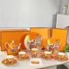 Oge Série de Xícaras de Porcelana para Café e Chá Aijia Cruzamento de Fronteiras Prato de Jantar Ocidental Xícara de Café com Pires Bule Luxo Leve Retrô Atacado