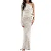 Vestido Largo Sexy de Mujer Madura con Encaje Patchwork de Manga Larga Hueco Vestido de Verano para Mujer Transfronterizo Sensación de Alta Gama Ajustado al Cuerpo Ceñido a las Caderas