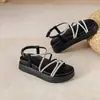 Sandalias Ultraligeras de Suela Gruesa para Mujer 2025 Este Año Nuevo Estilo Hada Casual con Pedrería Suela Suave Elevadoras Sandalias Romanas para Usar Afuera