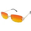 Populares Gafas de Sol Cuadradas Sin Marco con Borde Cortado para Mujer, Montura Metálica Fina Gafas Decorativas, Estilo Callejero Modernas Gafas de Sol Degradadas