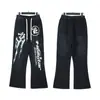 Calça Jeans Casual Retro Reto Levemente Flare Lavagem Vintage Desgastada Série Hellstar NFC Transfronteiriça