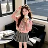 2026 Novo Conjunto de Suéteres da Moda para Meninas Gato Tricotado Crianças Médias e Grandes Estilo Outono e Inverno Gola Camada de Base