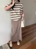 Conjunto de Roupas Femininas Nova Moda Transfronteiriço Shopee: Conjunto de Duas Peças: Camiseta de Manga Curta + Saia de Cintura Alta para Primavera e Verão