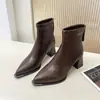 Zapatos de tacón alto para mujer con punteras metálicas, nuevo estilo otoño e invierno, adecuados para ir al trabajo, hasta el tobillo, cómodos, tacón grueso, adelgazantes, botines
