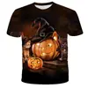 Nova Camiseta de Manga Curta com Gola Redonda Estampada Digitalmente 3D de Abóbora Fantasma para Comércio Transfronteiriço Europeu e Americano