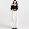2025 primavera nuevo casual pierna ancha pantalones rectos para mujer pantalones de mezclilla. Dibujo de fondo blanco de cinturón extendido