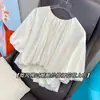 [en stock] Camiseta de Manga Corta MS para Mujer, Color Temperatura de Aceite de Verano, Hilo de Ácido Acético Cepillado Flor Plegada
