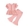 Meninas Comércio Exterior Transfronteiriço Novo Pit Strip Curl Bolha Manga Cor Sólida Saia de Manga Curta Calça Longa Flare terno