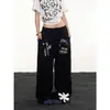 Pantalones de chándal unisex de diseño retro americano transfronterizo, marca de moda, estampado de letras, pierna ancha holgada, deportivos casuales, largos