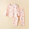 Conjunto Casa Algodão Puro Fino Estilo Coreano Roupas de Casa para Meninas Gola Redonda Manga Longa Pijama Infantil Masculino Classe A Verão