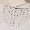 Ropa interior de algodón puro con estampado de oso de dibujos animados de cintura media para mujer, estilo coreano de moda, con borde de encaje, que cubre las caderas, de malla de algodón transpirable, shorts tipo triángulo