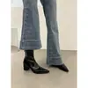 Botines de tacón grueso y punta fina estilo europeo y americano, tacones altos para mujer, colección otoño/invierno 2025, botines de tacón medio a la moda, botines elásticos ajustados