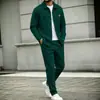 Comercio exterior transfronterizo nuevo traje deportivo casual de moda para hombre de punto gofrado color liso cuello camisero manga larga pantalón largo