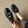 Primavera 2026 Nuevo Estilo Mocasines Planos de Piel de Vaca con Punta Redonda Estilo Retro Zapatos Pequeños de Piel con Lazo Zapatos Casuales para Mujer Talla 40