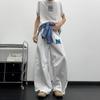 Pantalones Deportivos Unisex con Diseño de Retazos a Cuadros Retro Americano Estilo Perezoso Largos hasta el Suelo Paracaídas Pantalones Casuales