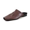 Couro de Cabra de Primeira Camada Retrô Nicho Roupa Exterior Baotou Meio Chinelo para Mulheres 2025 Novas Sandálias de Verão Cor Damasco