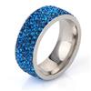 Anillo Tricolor Azul, Negro y Gris 8mm 5 Filas Diamante Moda Europea y Americana Anillo Tachonado de Diamantes Accesorio Versátil Personalizado para Estudiantes Venta al por Mayor